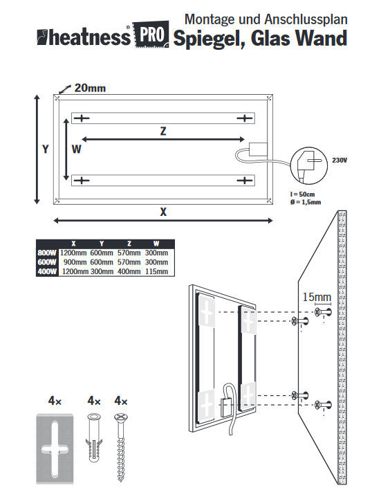 HEATNESS IC panel - FEIN OGLEDALO - L - 600W